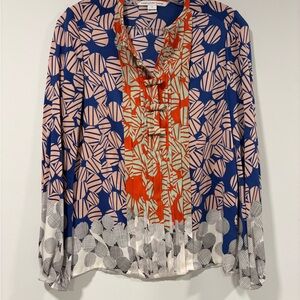 Diane Von Furstenburg Silk Geometric Blouse Size 0